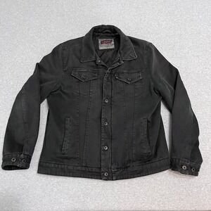 Levis Jacket Womens 6 Black Trucker Lined Long Sleeve Zip Button Denim
